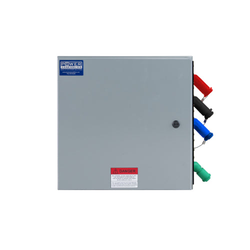 Power Assemblies Camlock Con Box, Right 45°, Threaded Post, 400 Amps, 600 Volts, Male, Red/Blk/Blu/Grn