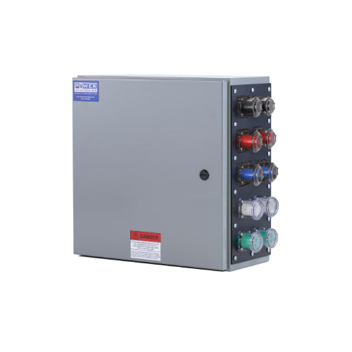 Power Assemblies Camlock Con Box, Right 90°, Threaded Post, 800 Amps, 120/208 Volts, Female, Blk/Red/Blu/Wht/Grn