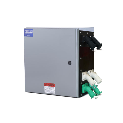 Power Assemblies Camlock Con Box, Right 45°, Threaded Post, 800 Amps, 120 Volts, Female, Blk/Wht/Grn