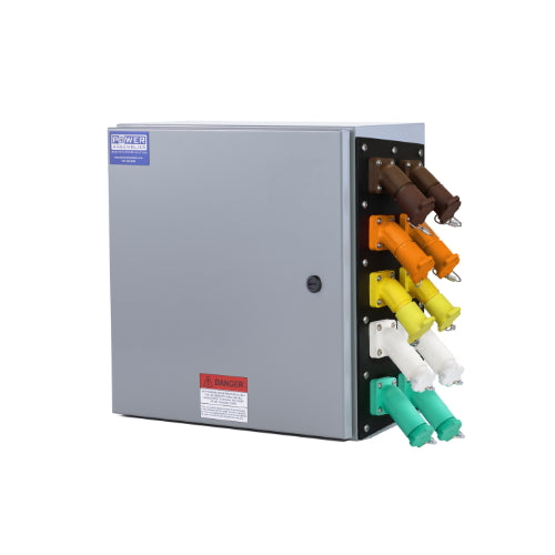 Power Assemblies Camlock Con Box, Right 45°, Double Set Screw, 800 Amps, 277/480 Volts, Female, Brn/Org/Yel/Wht/Grn