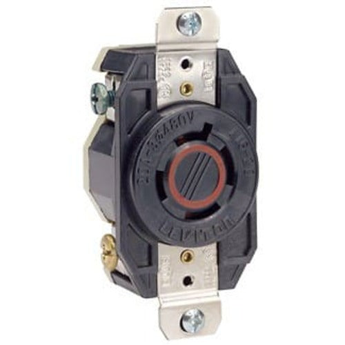 Leviton Manufacturing Company Flush Mtg Locking Receptacle, 3P,4W, L16-20-20A, 480V, Black