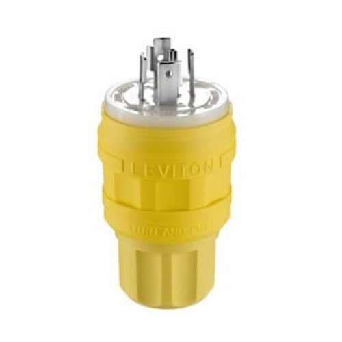 Leviton Manufacturing Company Locking Plug, NEMA L21-20P, 4P5W, 20A, Wetguard-Yellow