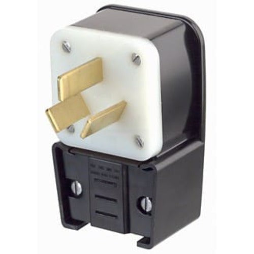 Leviton Manufacturing Company Angle Plug, NEMA 10-50P, 3P3W, 50A,125/250V,Non-Grounding-BK