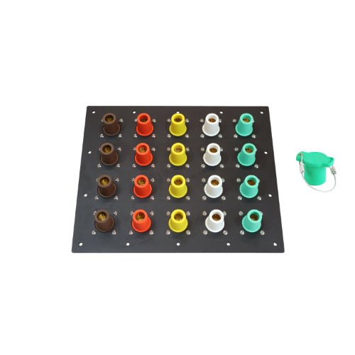 1600 Amp Brown, Orange, Yellow, White, Green 3 Phase 277/480V 20H Female 90 Degree Camlock Panel with Caps and Lanyards