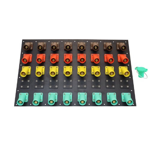 3200A Brown, Orange, Yellow, Green 3 Phase 480V 32H Male 45 Degree Cam Panel with Caps and Lanyards