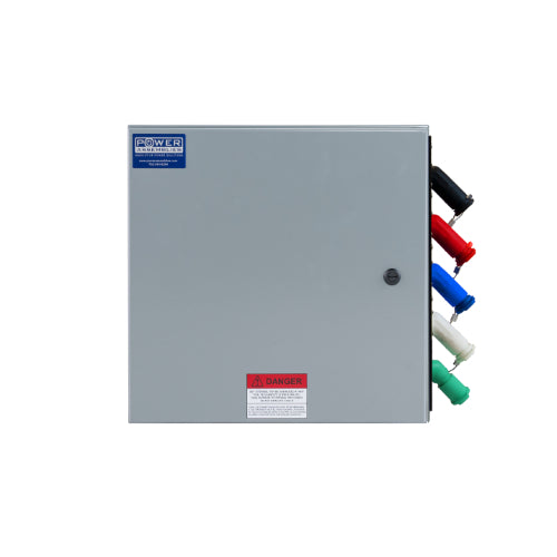 Power Assemblies Camlock Con Box, Right 45°, Threaded Post, 400 Amps, 120/208 Volts, Male, Blk/Red/Blu/Wht/Grn