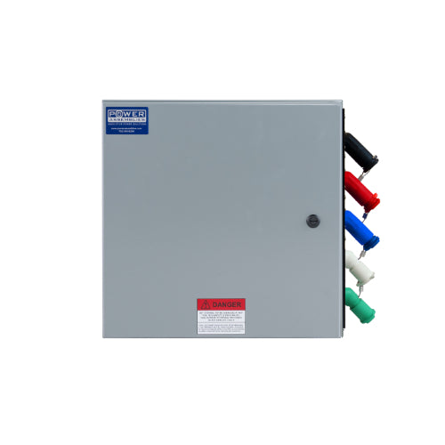 Power Assemblies Camlock Con Box, Right 45°, Threaded Post, 400 Amps, 120/208 Volts, Male, Blk/Red/Blu/Wht/Grn