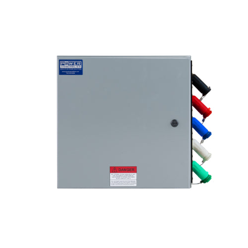 Power Assemblies Camlock Con Box, Right 45°, Threaded Post, 400 Amps, 120/208 Volts, Male, Blk/Red/Blu/Wht/Grn