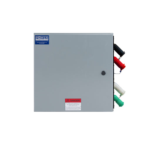 Power Assemblies Camlock Con Box, Right 45°, Threaded Post 400 Amps, 120/240 Volts, Male, Blk/Red/Wht/Grn