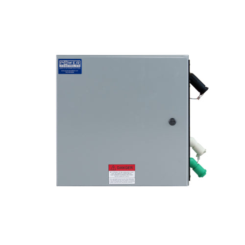 Power Assemblies Camlock Con Box, Right 45°, Threaded Post 400 Amps, 120 Volts, Male, Blk/Wht/Grn