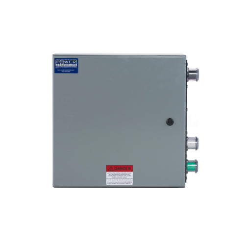 Power Assemblies Camlock Con Box, Right 90°, Threaded Post, 400 Amps, 120 Volts, Male, Blk/Wht/Grn