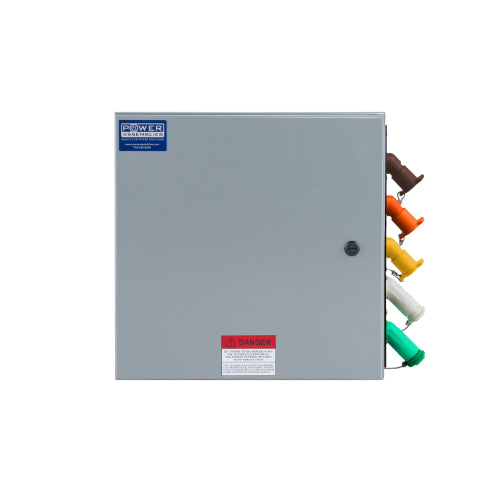 Power Assemblies Camlock Con Box, Right 45°, Threaded Post, 400 Amps, 277/480 Volts, Female, Brn/Org/Yel/Wht/Grn