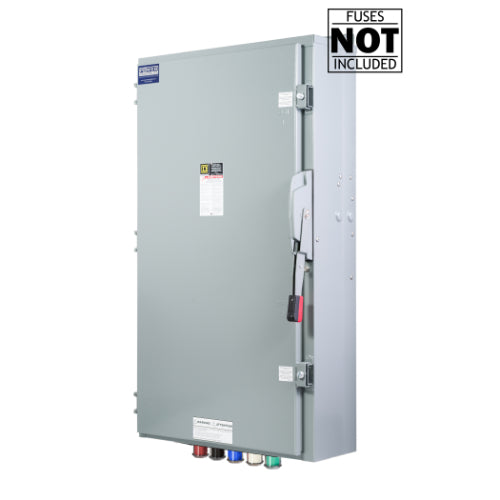 Cam Lock Connection Switch 400A, Single-Throw, Fusible, Non-Switched Neutral, Cams to Source, 347/600V