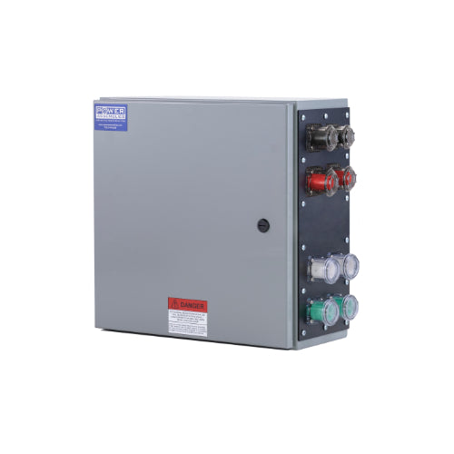 Power Assemblies Camlock Con Box, Right 90°, Threaded Post, 800 Amps, 120/240 Volts, Female, Blk/Red/Wht/Grn