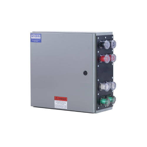 Power Assemblies Camlock Con Box, Right 90°, Threaded Post, 800 Amps, 120/240 Volts, Male, Blk/Red/Wht/Grn