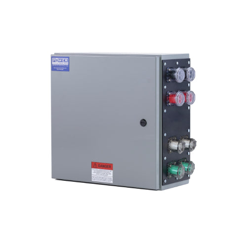 Power Assemblies Camlock Con Box, Right 90°, Threaded Post, 800 Amps, 120/240 Volts, Male, Blk/Red/Wht/Grn