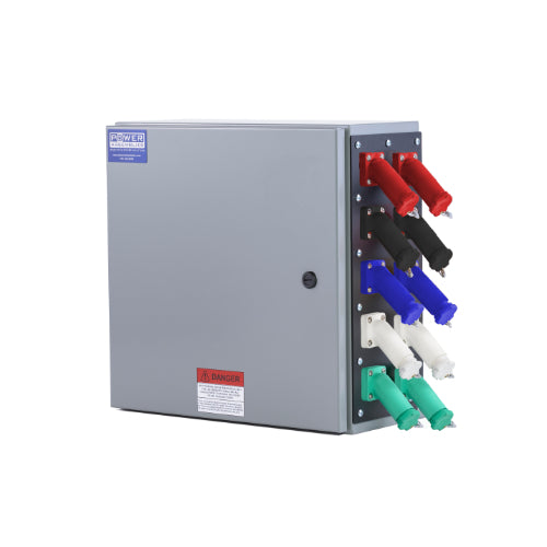 Power Assemblies Camlock Con Box, Right 45°, Double Set Screw, 800 Amps, 347/600 Volts, Male, Red/Blk/Blu/Wht/Grn