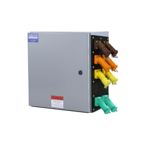 Power Assemblies Camlock Con Box, Right 45°, Double Set Screw, 800 Amps, 480 Volts, Female, Brn/Org/Yel/Grn