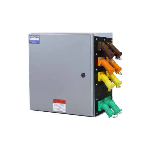 Power Assemblies Camlock Con Box, Right 45°, Threaded Post, 800 Amps, 480 Volts, Female, Brn/Org/Yel/Grn