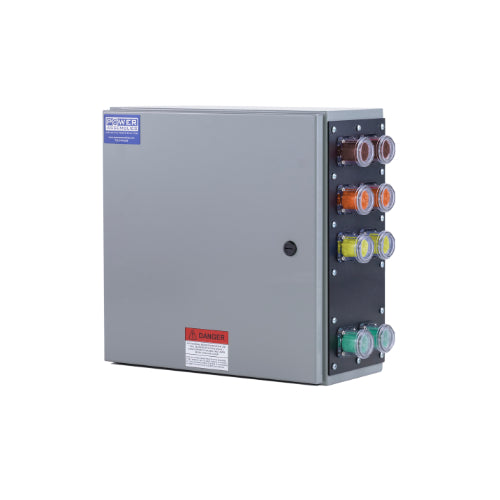 Power Assemblies Camlock Con Box, Right 90°, Threaded Post, 800 Amps, 480 Volts, Male, Brn/Org/Yel/Grn