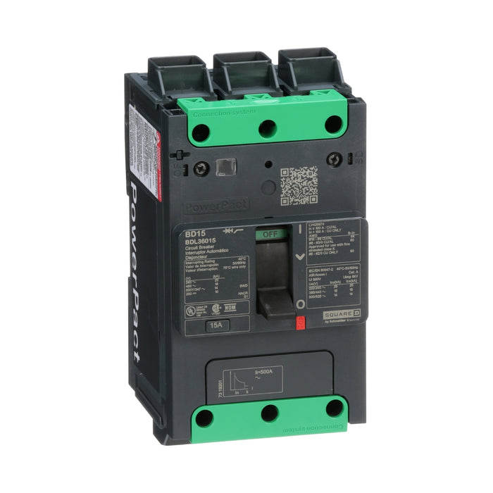 PowerPact B MC Circuit Breaker, 15A,600Y/347 V,3P,Mount,14kA