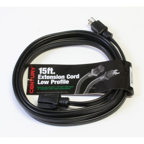Century Wire And Cable 15' 12/3 SPT-3 Low Profile Extension Cord Black/Black