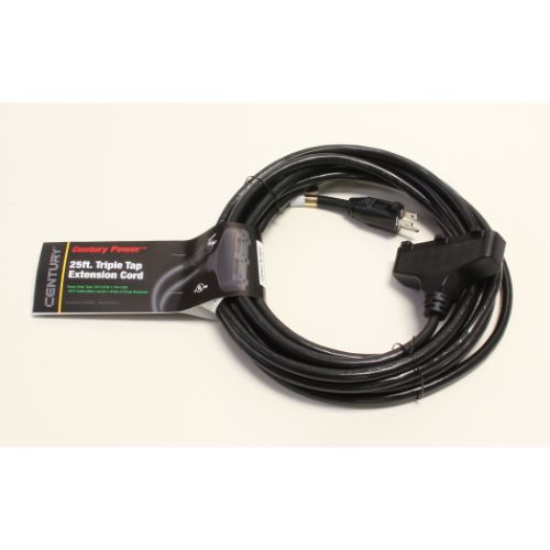 Century Wire And Cable 25' 12/3 SJTW Pro Classic Tri Tap Extension Cord Black