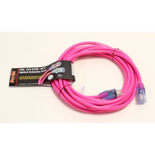 Century Wire And Cable 25' 12/3 SJTW Pro Glo Extension Cord Pink