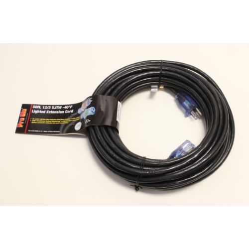 Century Wire And Cable 50' 12/3 SJTW Pro Glo Extension Cord Black