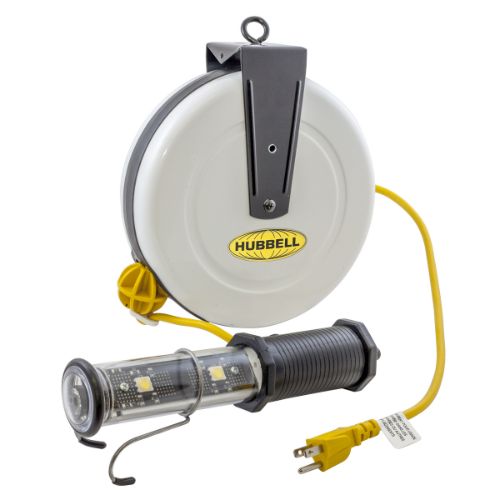 Commercial Cord Reel, LED hand lamp, with flashlight end, White, HBLC40182LED