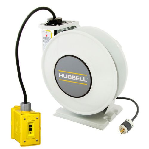 Industrial Power Cord Reel, Portable duplex outlet box, Gray, 20A GFCI, HBLI45123GF20