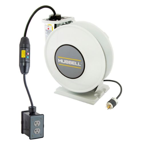 Industrial Power Cord Reel, Portable duplex outlet box, Gray, 20A (2) GFCI, HBLI45123GF220M1