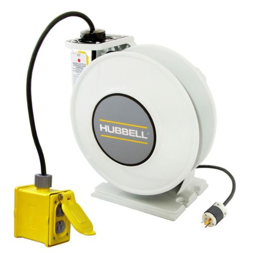 Industrial Power Cord Reel, Portable duplex outlet box, Gray, 20A, HBLI45123R20