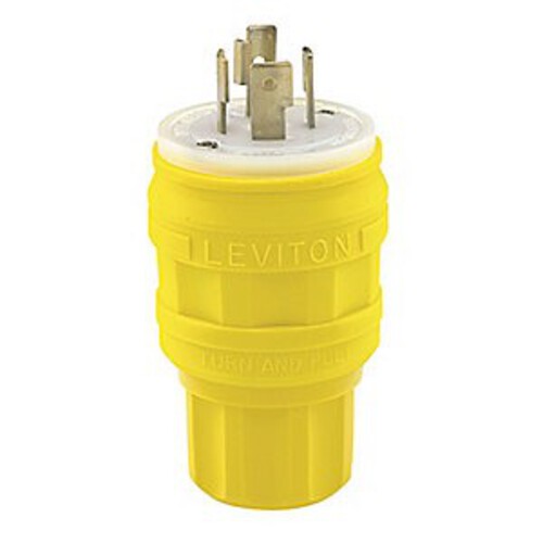 Leviton Manufacturing Company Locking Plug, NEMA L16-20P, 3P4W, 20A, Wetguard-Yellow