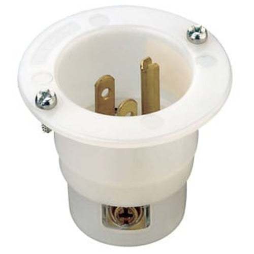 Leviton Manufacturing Company Flanged Inlet Receptacle,NEMA 5-15P,2P3W,Gnd,Thermo Strap-WT