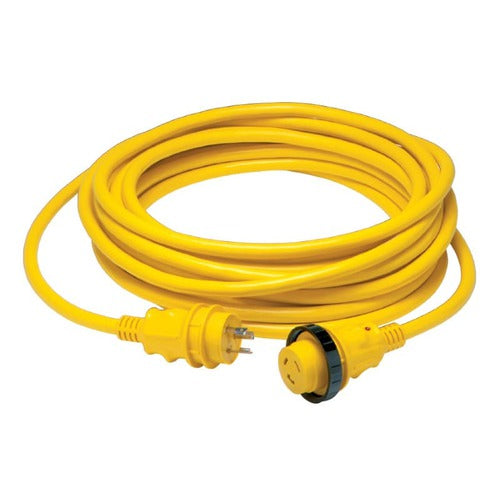 30A 125V Shore Power CordSet, Contour Grip, Yellow, 50'