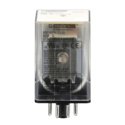 Schneider Electric 8501KPR12V20 8 Pin Plug In Relay, 2 poles, 120 VAC coil, 2 CO