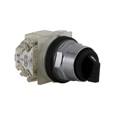 Schneider Electric 9001KS43BH13 Type K 30mm Selector Switch Black Knob Push Button, 3 position, C Cam, 1NO and 1 NC
