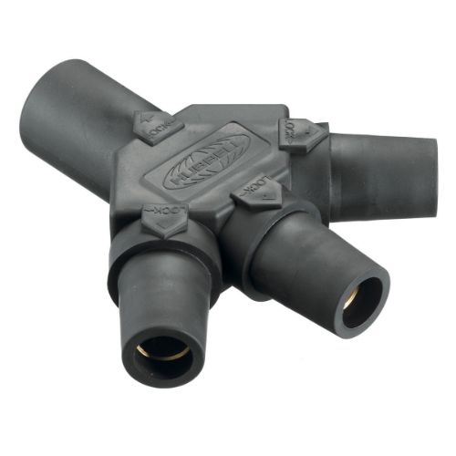 Hubbell Wiring Device-Kellems Series 16 3-Fer Tri-Taps Device, Male to Female/Female/Female - Black Wire Connectors