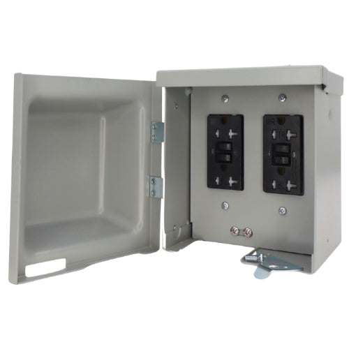 Outdoor GFCI Box, 20A 120V with Two NEMA 5-20R
