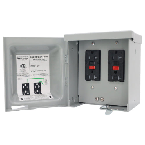 Outdoor GFCI Box, 20A 120V with Two NEMA 5-20R