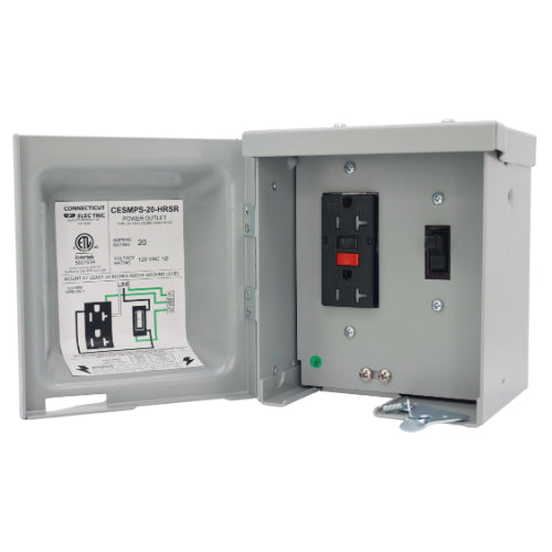 Outdoor GFCI Box, 20A 120V with One Switched NEMA 5-20R