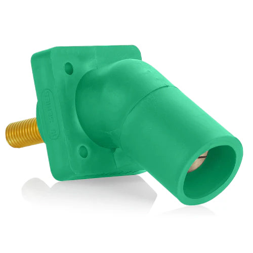 Leviton Series 16 Green Male CAM Panel Receptacle, Threaded Stud, 1-1/8", 45D, Tape Nose#2-4/0