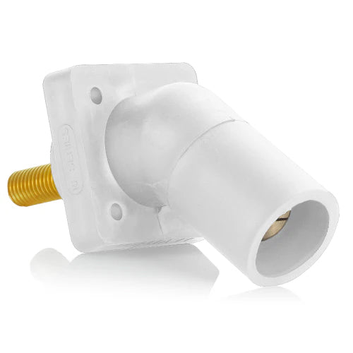 Leviton Series 16 White Male CAM Panel Receptacle, Threaded Stud, 1-1/8", 45D, Tape Nose#2-4/0