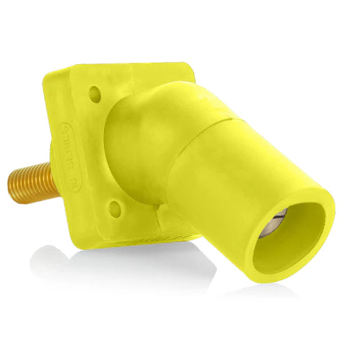 Leviton Series 16 Yellow Male CAM Panel Receptacle, Threaded Stud, 1-1/8", 45D, Tape Nose#2-4/0