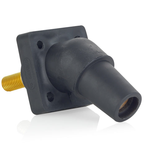 Leviton Series 16 Black Female CAM Panel Receptacle, Threaded Stud, 1-1/8", 45D, Tape Nose#2-4/0