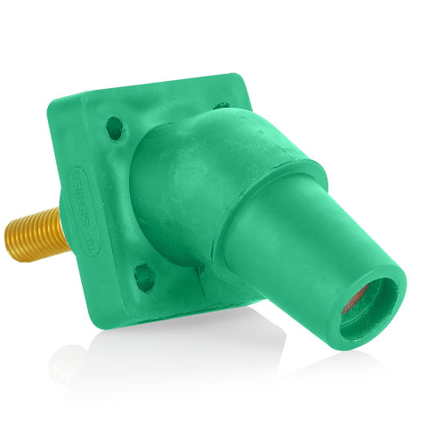 Leviton Series 16 Green Female CAM Panel Receptacle, Threaded Stud, 0.75", 45D, Tape Nose#2-4/0