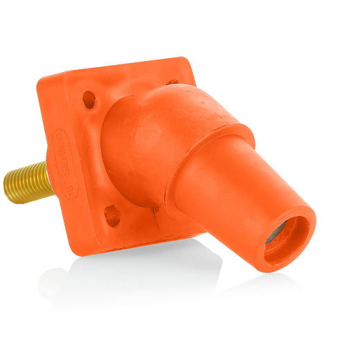 Leviton Series 16 Orange Female CAM Panel Receptacle, Threaded Stud, 0.75", 45D, Tape Nose#2-4/0