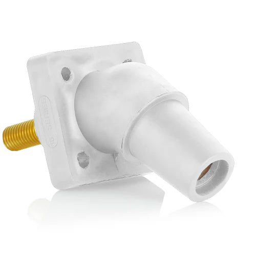 Leviton Series 16 White Female CAM Panel Receptacle, Threaded Stud, 1-1/8", 45D, Tape Nose#2-4/0