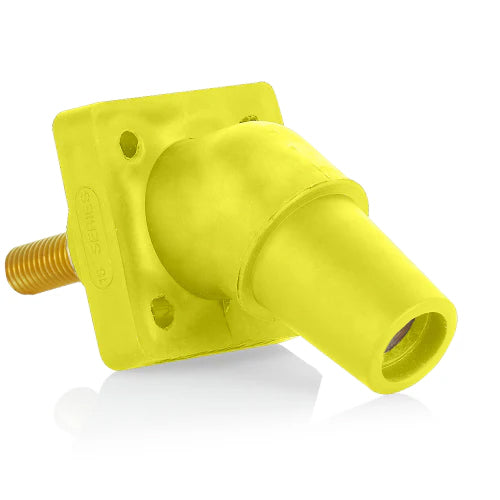 Leviton Series 16 Yellow Female CAM Panel Receptacle, Threaded Stud, 1-1/8", 45D, Tape Nose#2-4/0